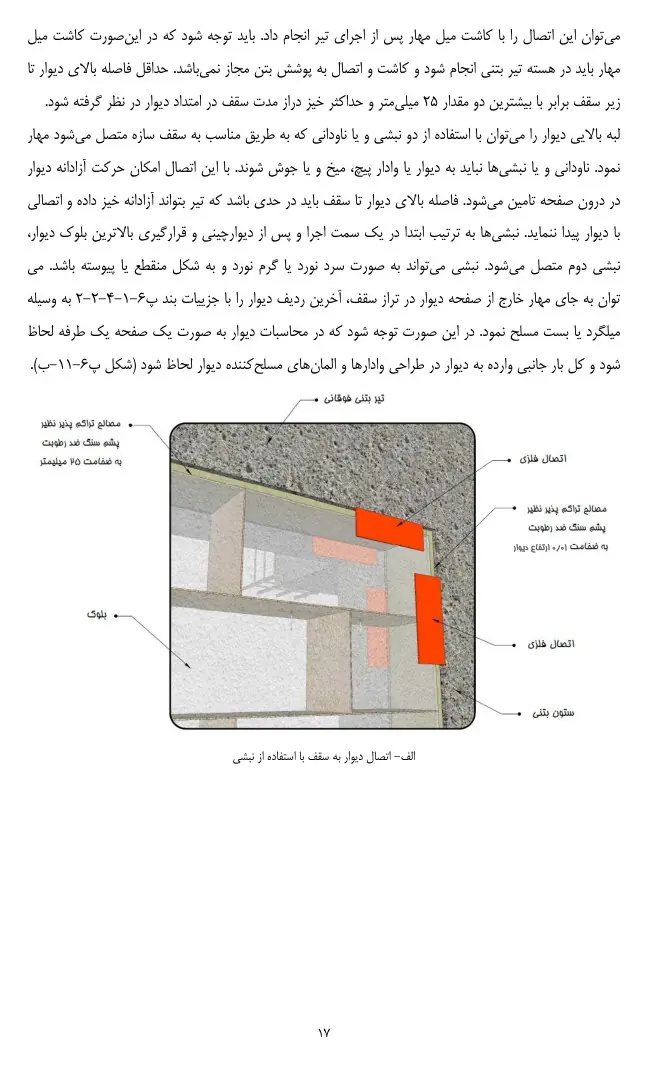 جزئیات اتصال دیوار به زیر سقف